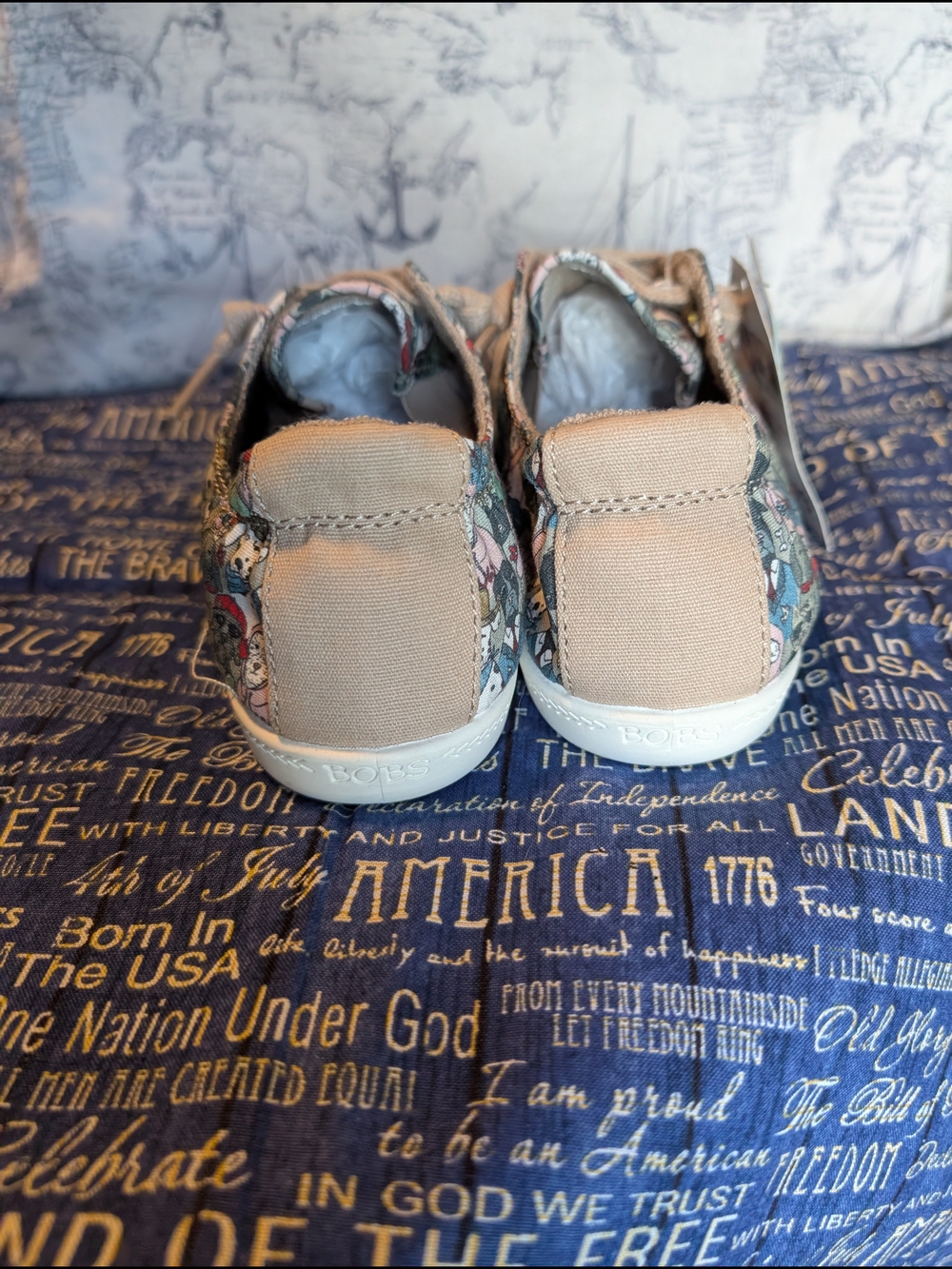 BOBS by Skechers Floral & Cat Print Slip-On Sneakers - Green/Tan - Picture 6 of 8